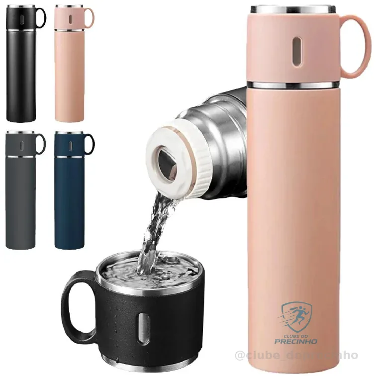 Garrafa Térmica Inox Com Copo 500ml Água Café Chá Caneca Frio Quente Com duas Xicaras Shopee