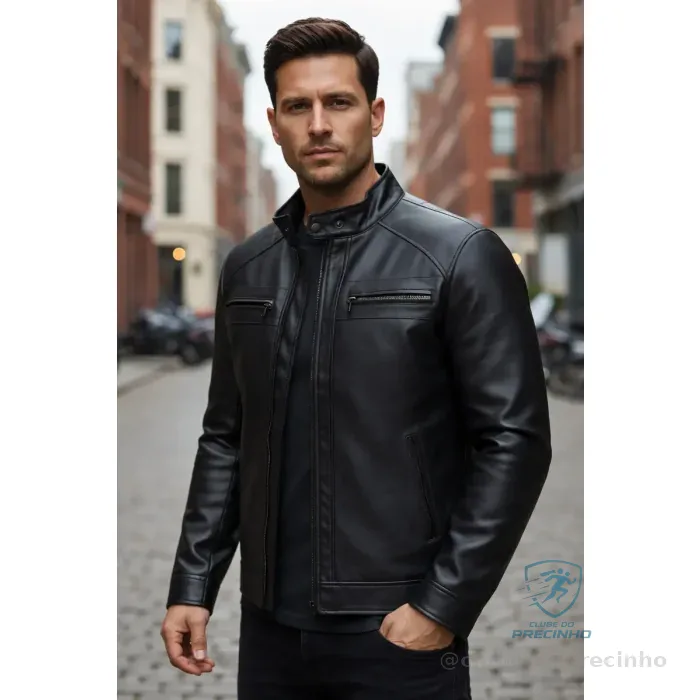 Jaqueta de couro masculina slim resistente Mercado Livre