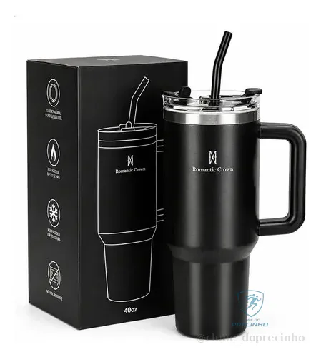 🚀 Copo Térmico Gigante 1,2l Inox Com Tampa E Inox Canudo