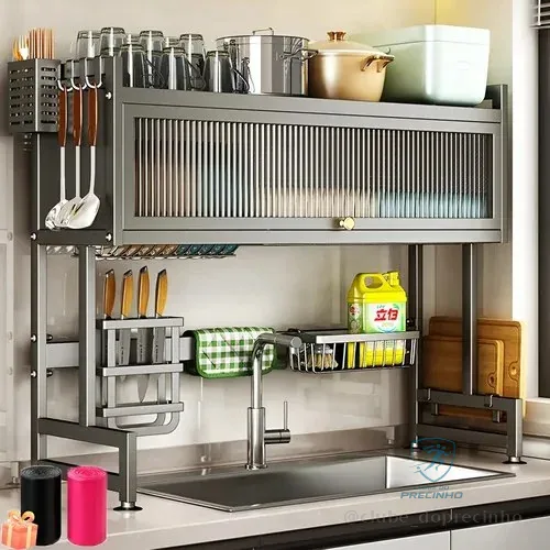 🚀 Escorredor De Pratos Louça Preto Cozinha Suspensa 65cm 18pçs Preto