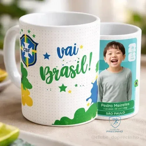 🚀 Caneca Personalizada Futebol Menino Menina Com Foto Oferta Branco Personalizado Copa Do Mundo 2026