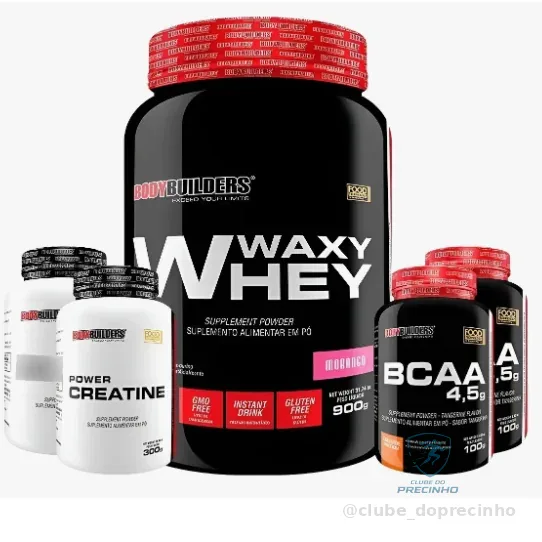Kit Waxy Whey Protein 900g + 2x Bcaa 100g + 2x Creatina 100g - Bodybuilders Shopee