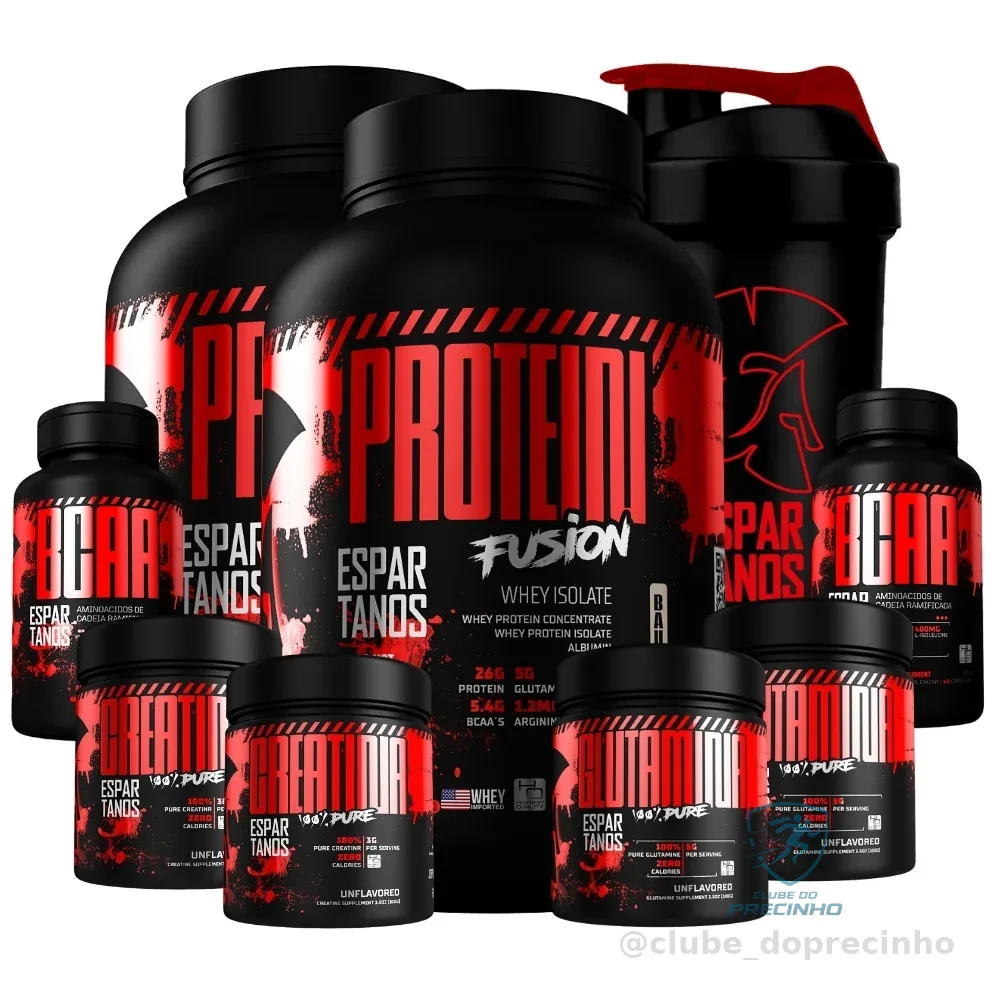 Kit 2x Whey Protein Fusion + 2x Bcaa + 2x Creatina Pura Monohidratada 100% + 2x Glutamina + Shaker Shopee