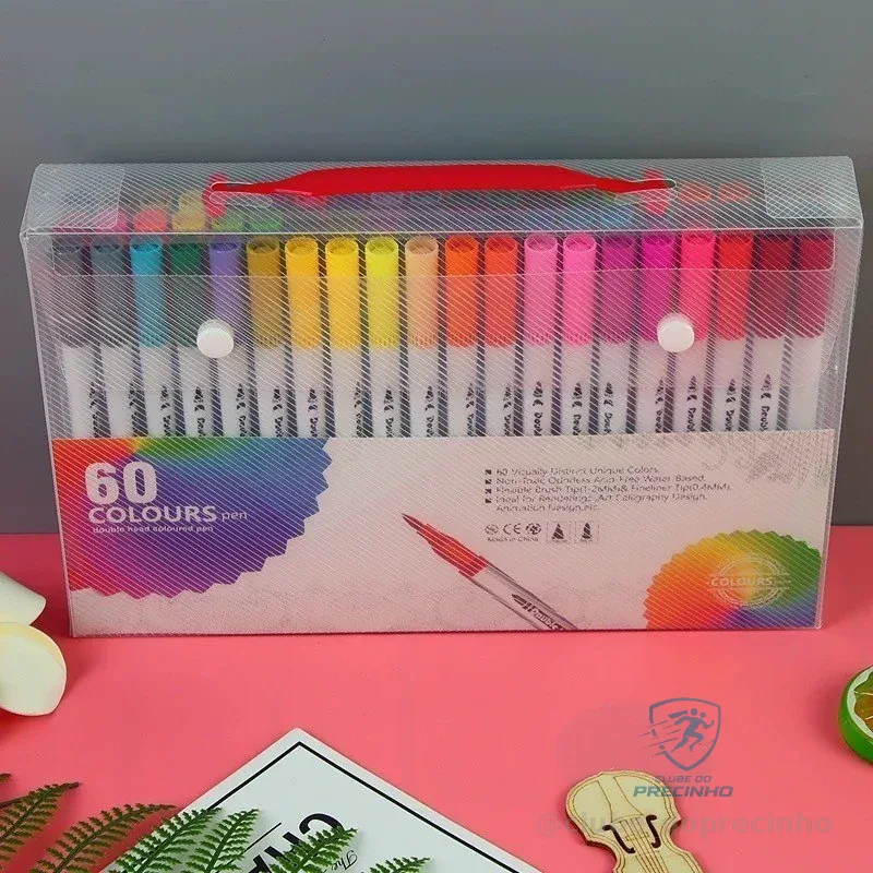 🚀 Kit 60 Caneta Brush Ponta Pincel Lettering Duas Pontas