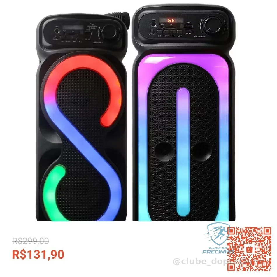 🚀 Caixa De Som Amplificada Portátil Bluetooth LED RGB Aux Micro SD USB Radio FM Com Microfone Karaokê