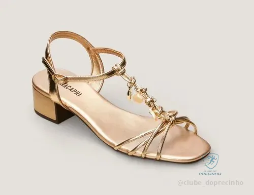 🚀 Sandália Feminina Salto Bloco Sunset Anacapri Dourado Com Adornos 34