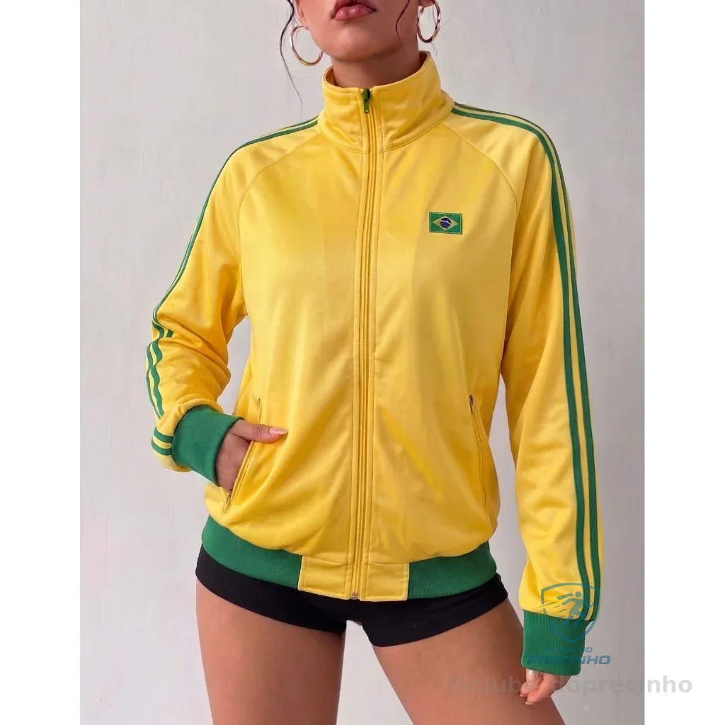 Jaqueta Brasil Feminina Com Zíper Gola Alta Blusa Seleção Brasileira Moda Blogueira Shopee