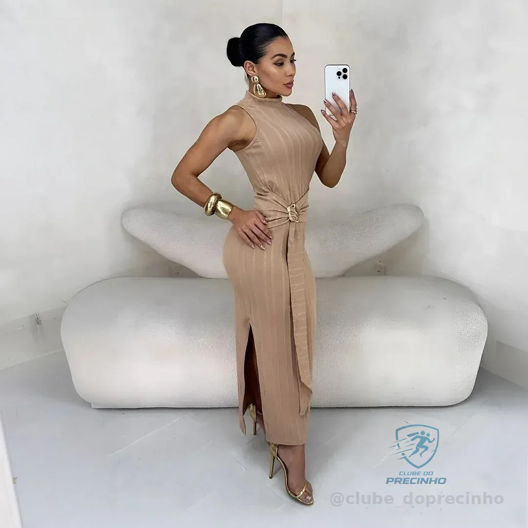 Vestido Liz Feminino Regata Modelador Cinto Fivela Orgânica Mercado Livre