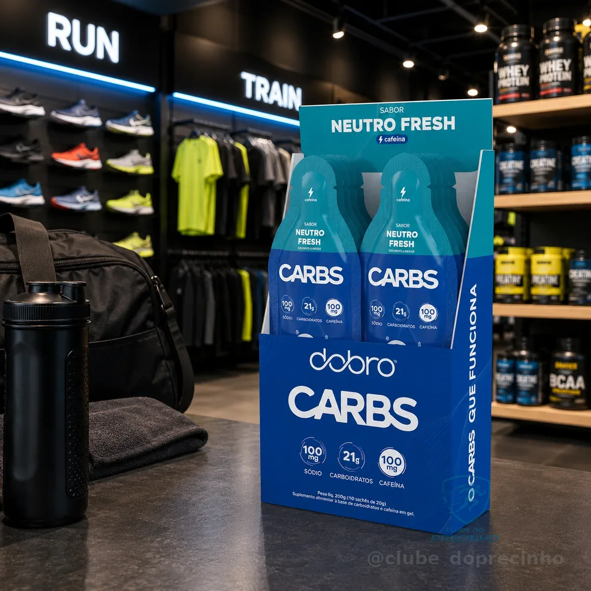 Carbs Gel, Dobro, Gel de Carboidrato, Sabor Neutro Fresh com Cafeína - 10 Sachês de 30g