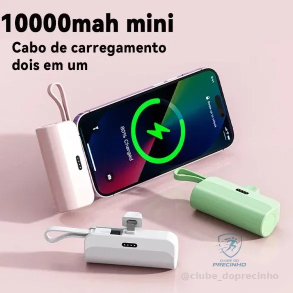 🚀 Carregador Portátil Mini Power Bank 10000mAh Com 02 Saídas Tipo-C / Lightning