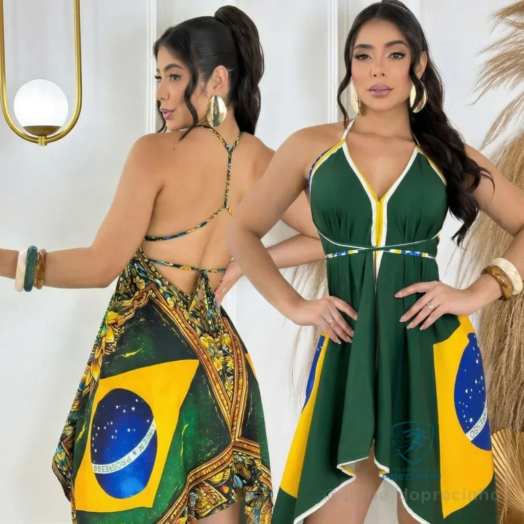 Vestido Feminino Brasil Copa 2026 Bandeira Frente Única Torcedora Shopee