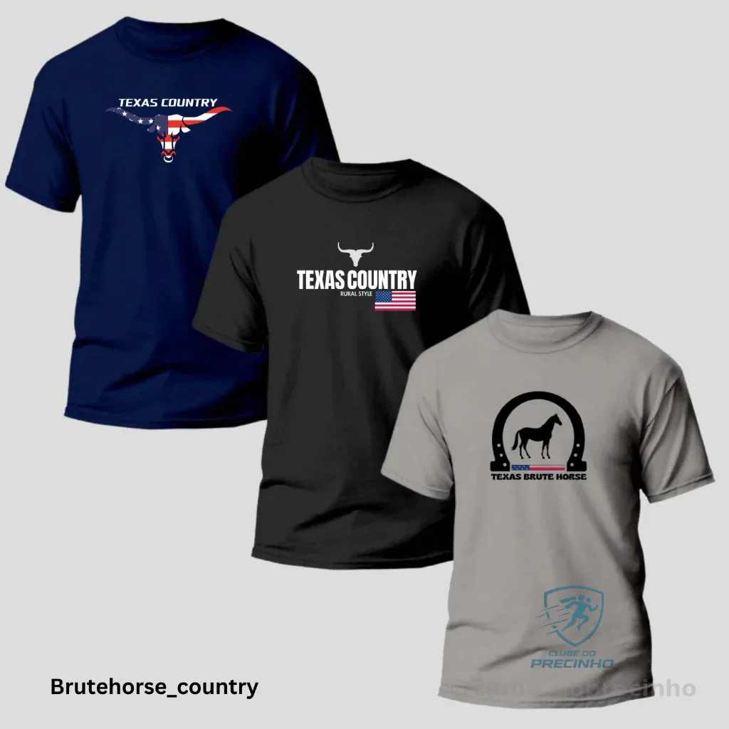Kit 3 Camisetas Camisas Estilo Country Masculina, TexasCountry 100% Algodão Shopee