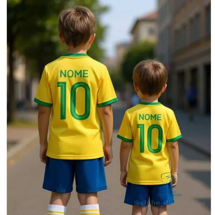 Conjunto Juvenil Infantil Unissex Camiseta e Shorts Brasil Personalizado Nome Brasil Amarelo Shopee