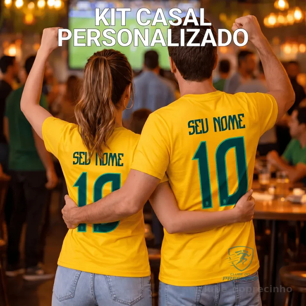 Kit Camiseta Casal Brasil Nome Personalizado 100% Algodão Estampada Copa do Mundo Shopee