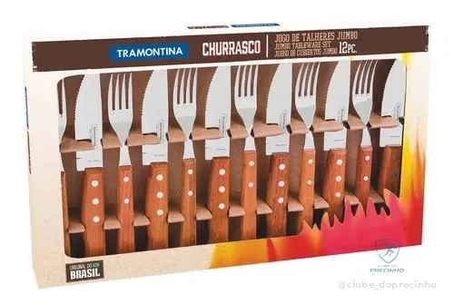 🚀 Jogo Para Churrasco Tramontina 12 Peças Jumbo Garfo Faca Cor Marrom Marrón Claro