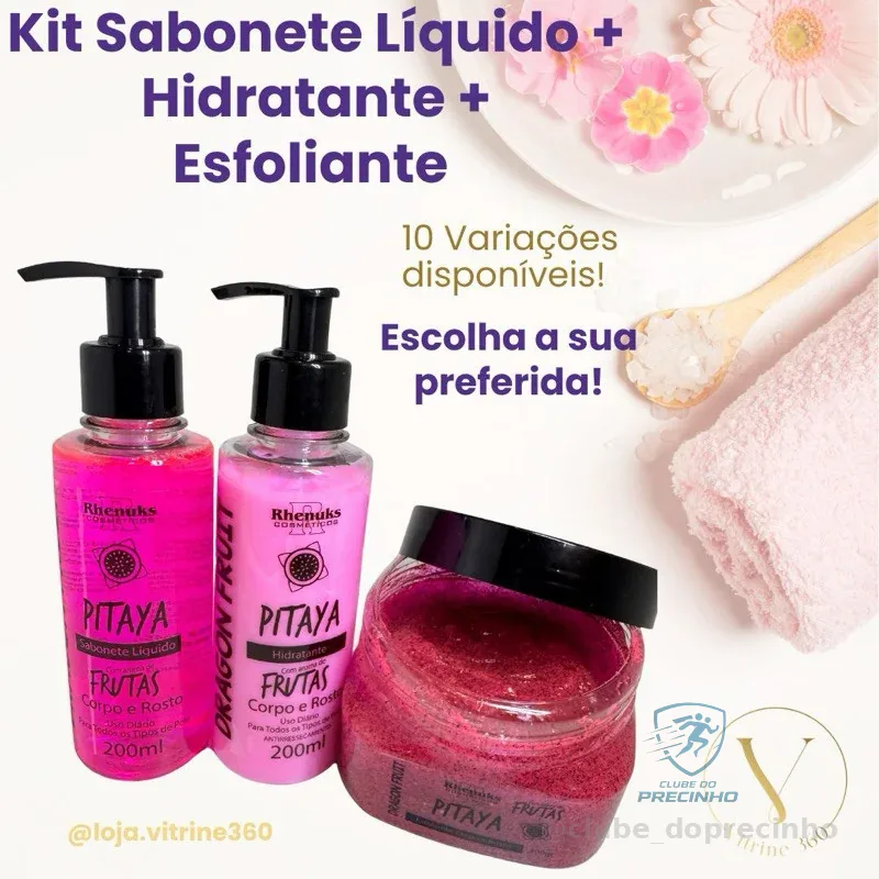 Kit Sabonete + Hidratante + Esfoliante Rhenuks 200ml Corpo e Rosto 10 fragrâncias Shopee