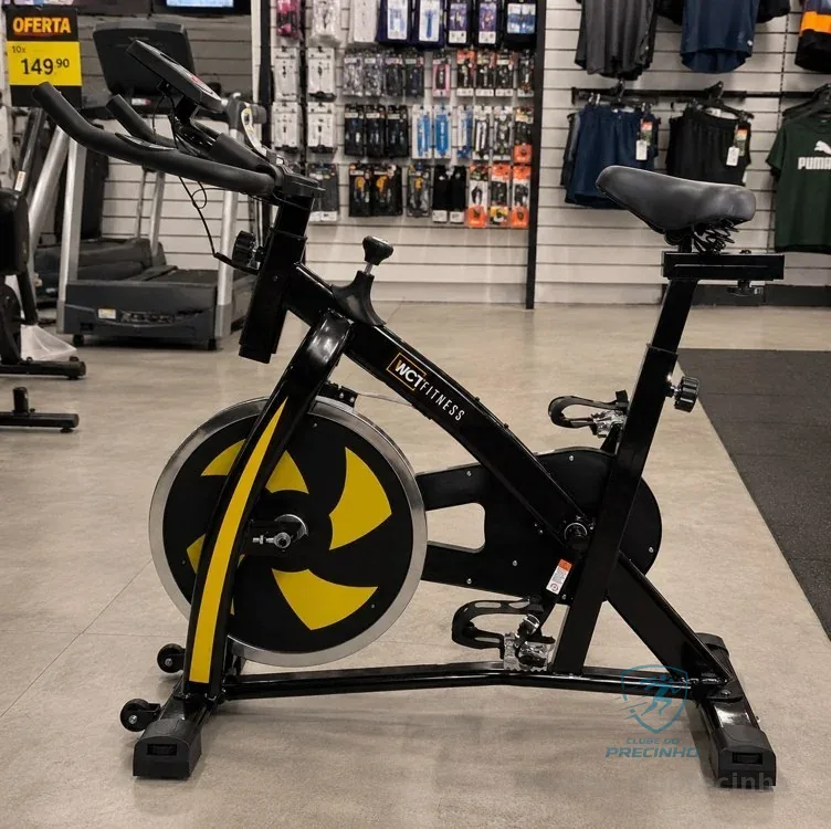 🚀 Bicicleta Ergométrica WCT Fitness Spinning Roda Inércia 13Kg Preto Amarelo Uso Doméstico Bike Exercício em Casa Sensor Cardíaco Ajuste Altura Resistência