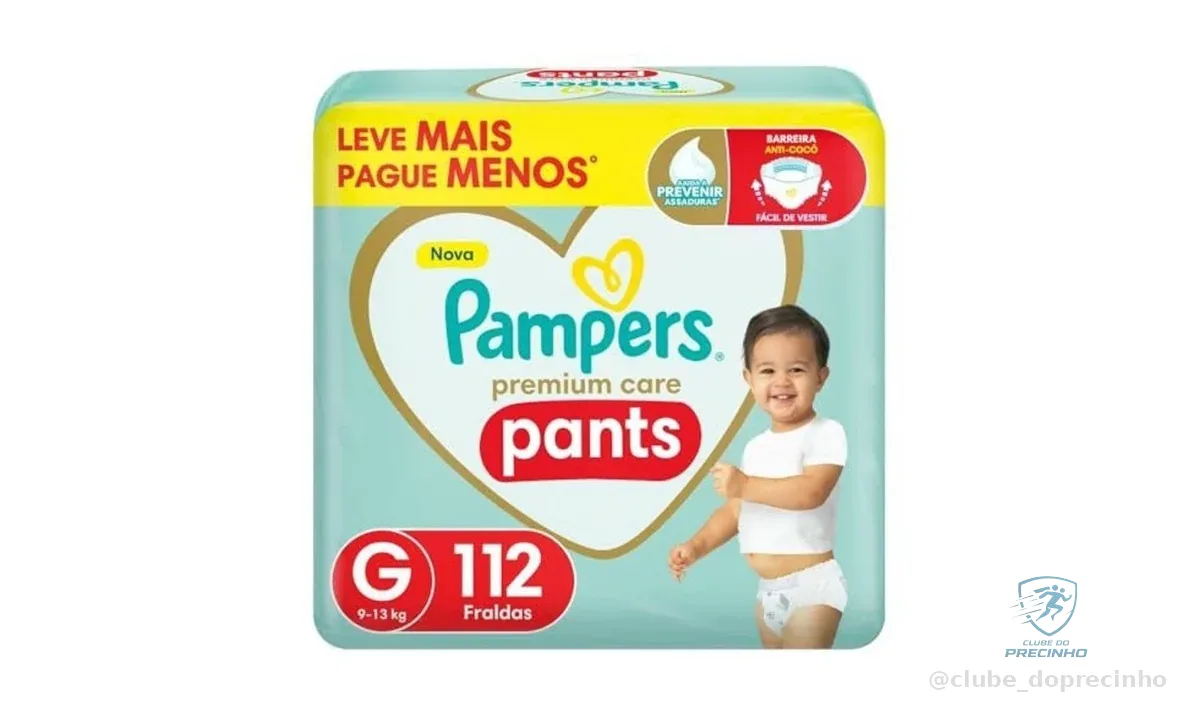 Fralda Pampers Premium Care Pants Tamanho G, Fácil de Vestir, 112 Unidades