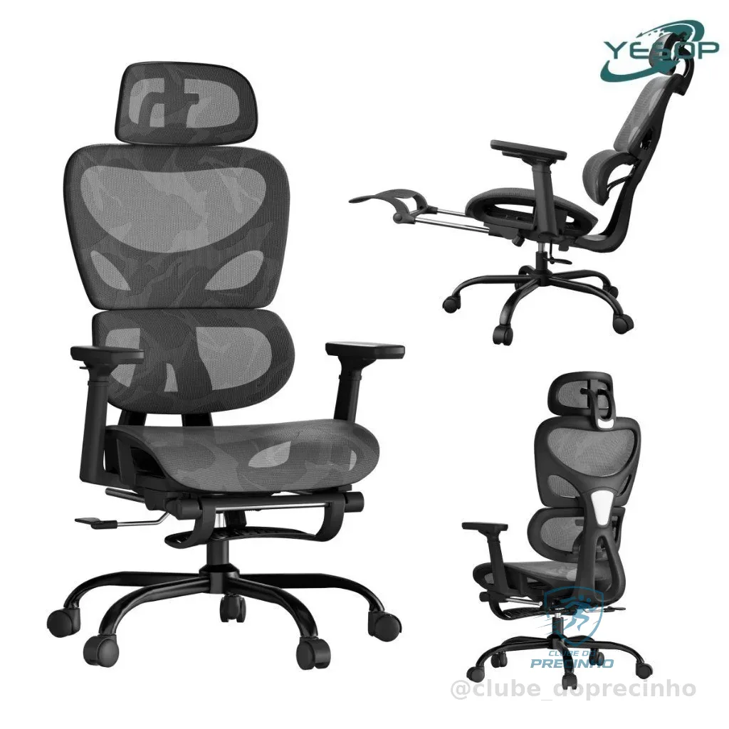 YESOP Cadeira De Escritório Ergonômica Com Apoio Lombar E De Pernas Assento Zero Gravity Cor Preto