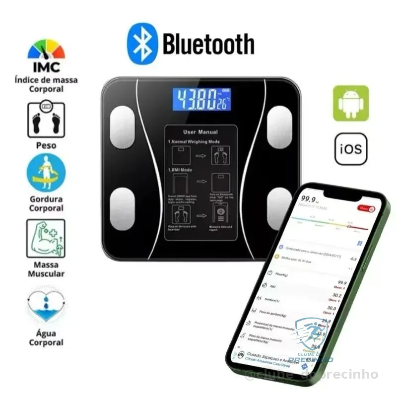 Balança Bioimpedância Digital Profissional Suporta Até 140kg via Bluethooth