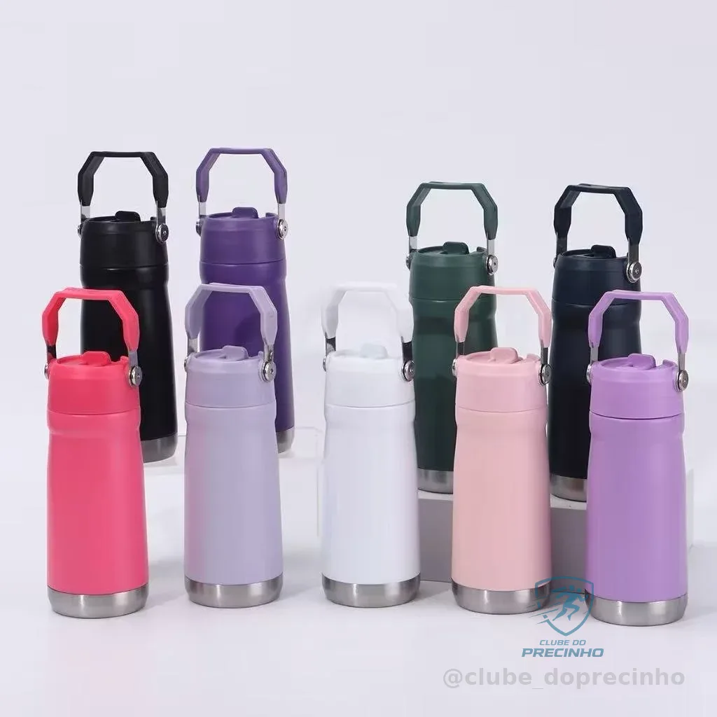 Garrafa Térmica Aço inox 550ml/650ml Parede Dupla com Canudo Flip, Alça Portátil 1313