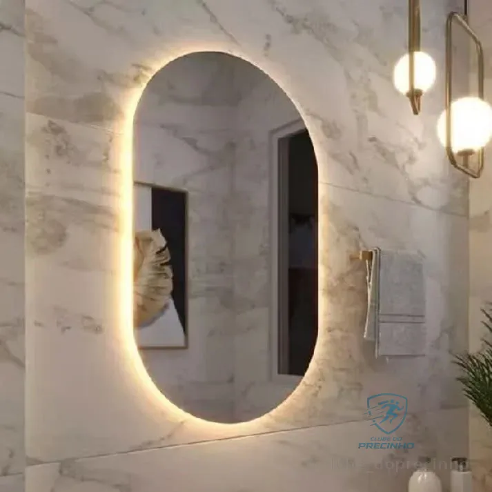 Espelho Oval de Parede com LED Luz Quente e Fria para Banheiro Sala Quarto