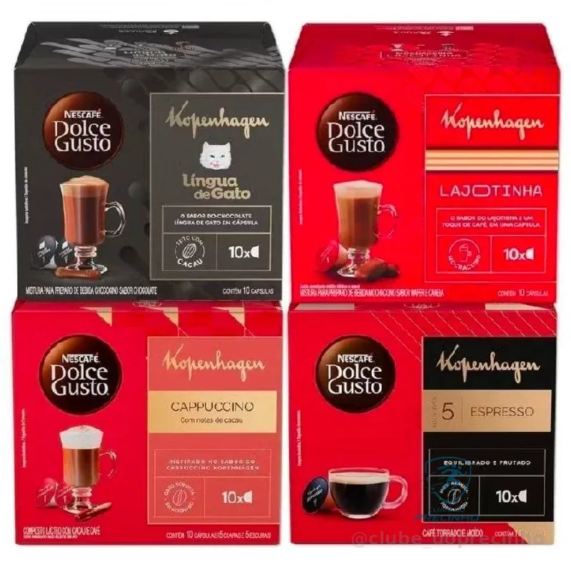 Kit Dolce Gusto + KOPENHAGEN - 40 cápsulas - Língua de Gato, Lajotinha, Cappuccino e Espresso
