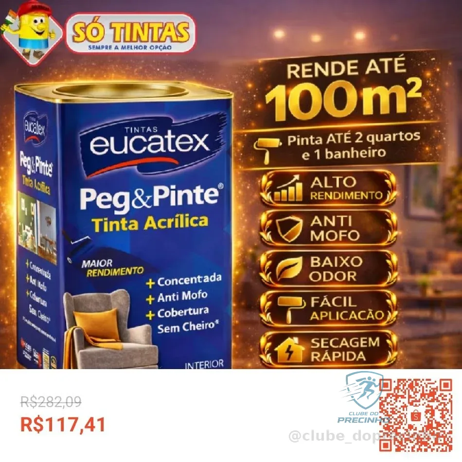Tinta para parede Interna Econômica Anti Mofo Sem Cheiro Peg e Pinte Acrílica 18 Litros Eucatex