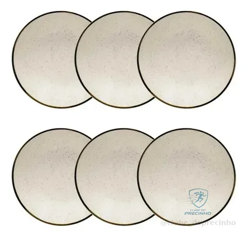 Jogo 6 Pratos Fundos Rustico Brisa 20,5cm Oxford Porcelanas Off-white Liso
