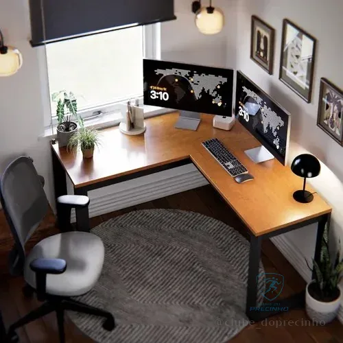 Escrivaninha Em L Maxi Brasil Berlim De Canto Gamer Para Home Office Canela E Preto