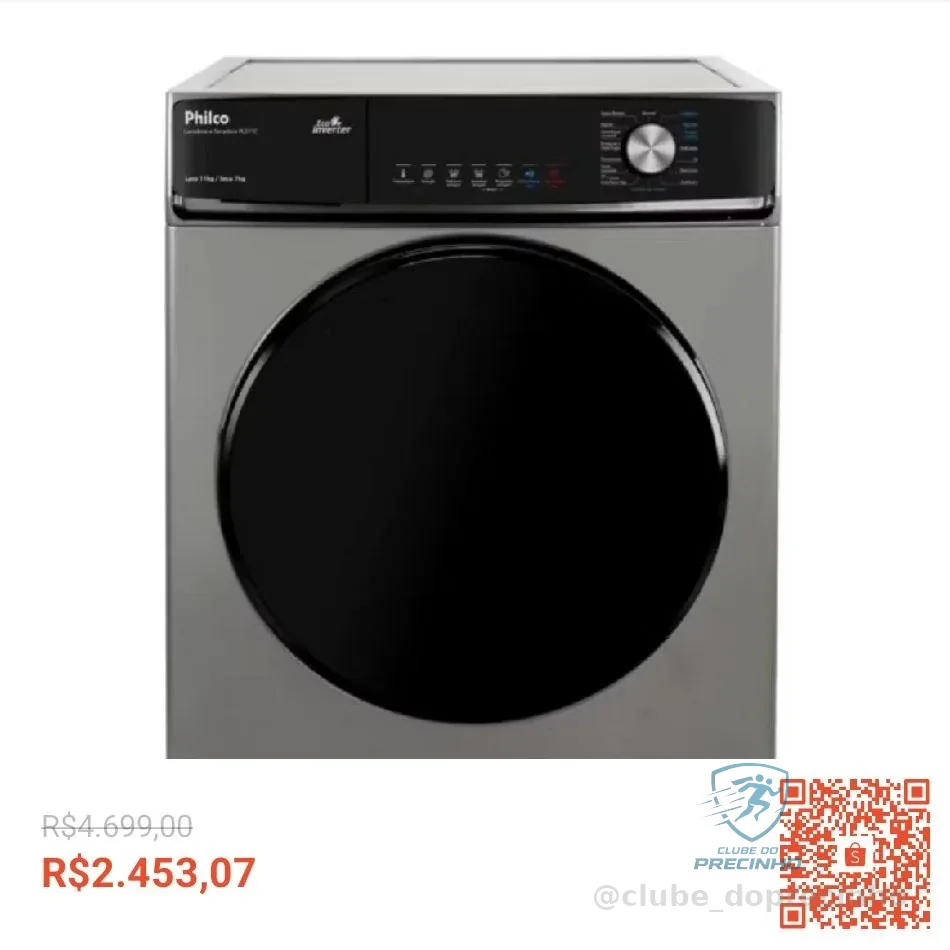 Lava e Seca Philco 16 Programas Eco Inverter 11kg Titânio PLS11C