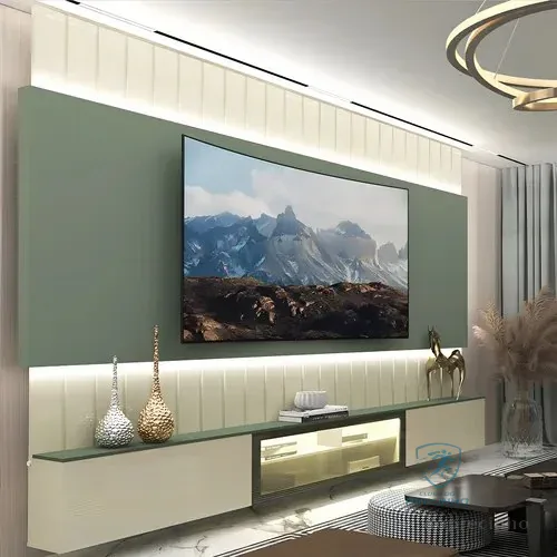 Estante Home Para Tv Até 85 Polegadas Com Led 260cm Ec Off White/verde Floresta