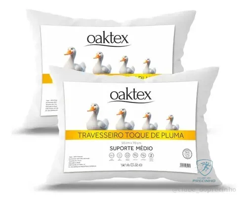 Kit 2 Travesseiros 70x50 Antialérgico Lavável Fibra Siliconada Toque De Pluma De Ganso Oaktex Cor Branco