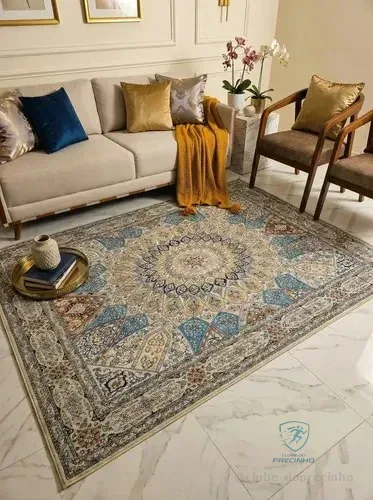 Tapete Decora Domi Sala Escritório 100x150cm Antiderrapante Azul Bege 1 M 1.4 M