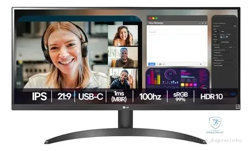 Monitor LG Ultrawide - Tela Ips De 29 , 21:9, Hdr10, Srgb 99%, 100hz - 29wq500 Preto 127/220v