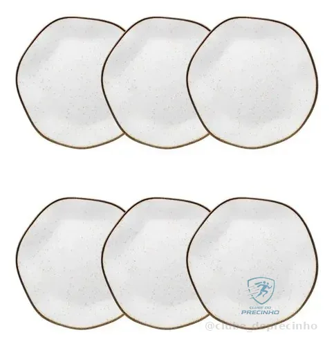 Conjunto De 6 Pratos Sobremesa 21,5cm Ryo Maresia Branco/marrom