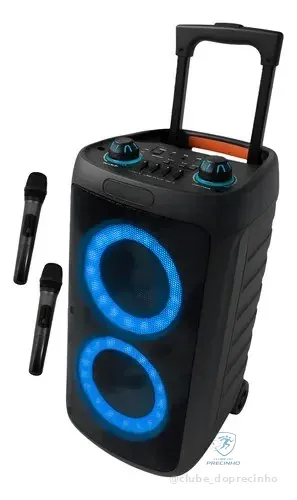 Caixa De Som Bluetooth Amplificada Grande Potencia Hz-2000 + 2 Microfones Sem Fio Limpo Preto 127/220v