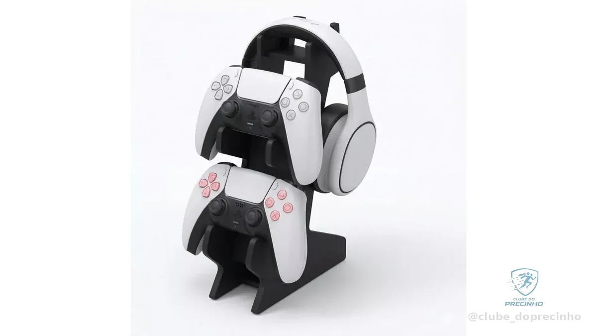 Suporte Porta Controle Xbox One X / S Ps4 Ps5 Fone Preto Mdf