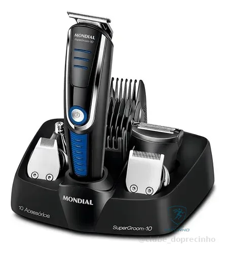 Aparador De Pelos Super Groom 10 Mondial 6w Bivolt Bg-03 Preto/azul 127/220v