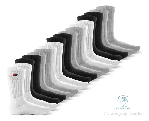 Kit 15 Pares Meias Sport Algodão Cano Alto Sandrini Conforto Sortidos 39-43