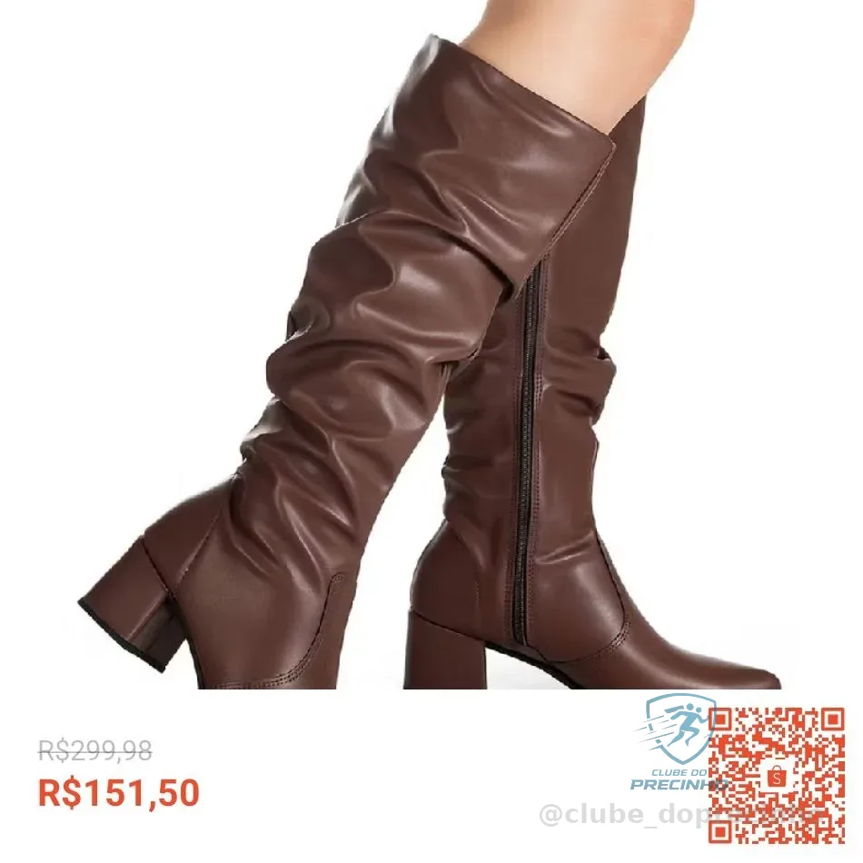 Bota Feminina GiGiL Cano Longo Enrugado Slouch Bico Fino Salto Bloco Médio Elegante Clássica Casual