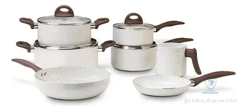Jogo De Panelas 7 Peças Brinox Ceramic Life Vanilla Baunilha