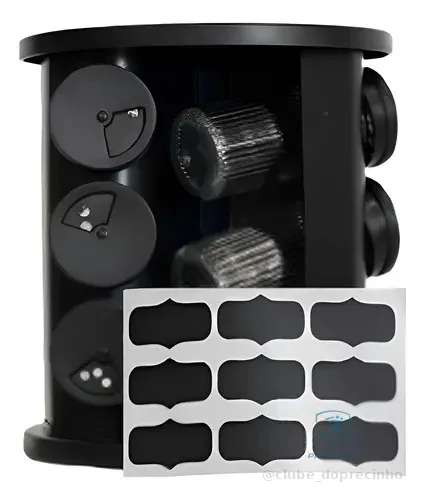 Porta Temperos E Condimentos Giratório Com 9 Potes De Vidro Cor Preto Lines