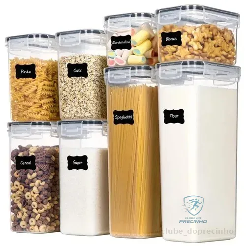 Conjunto Kit 8 Potes Porta Mantimentos Alimentos Cereal Frutas Com Trava Hermético Dasv Transparente