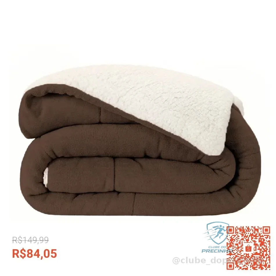 Coberdrom Casal Queen Sherpa Edredrom Pele de Carneiro 2,40m x 2,20m Macio Grosso Quente - Envio Ful