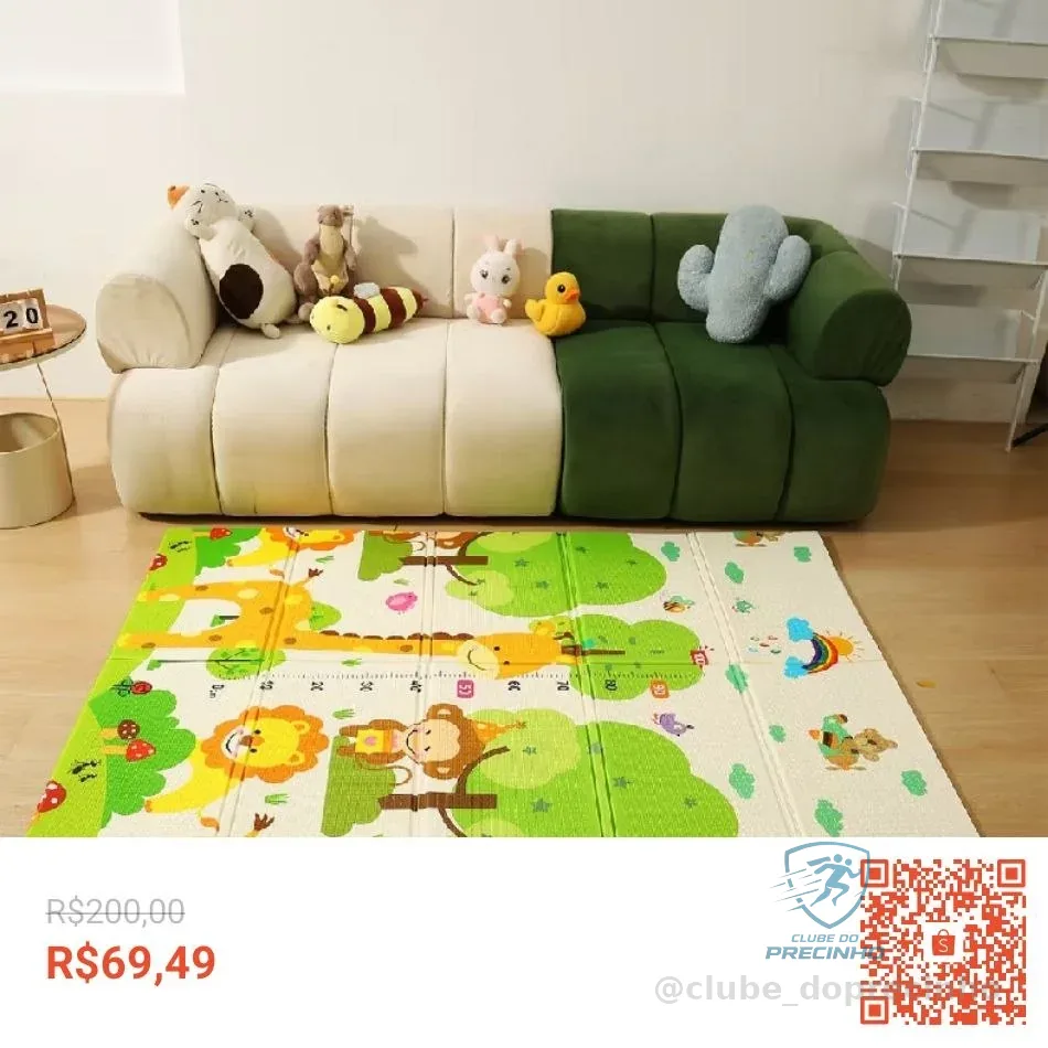 Tapete Infantil Emborrachado Dobrável Dupla Face Gigante Tatame Térmico Anti Impacto Bebê Educativo 180x120cm