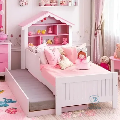 Bicama Loja Tigo Solteiro Menina Casa De Princesa Infantil Branco Rosa