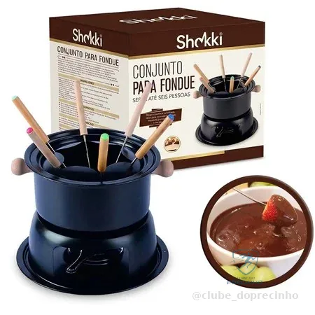 Kit De Fondue 11 Peças Preto Completo Para Queijo Chocolate E Carne Com Garfos Base Tippi
