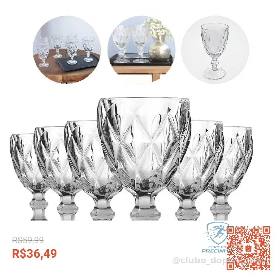 Jogo De Taças De Vidro Diamond Cristal 325ml 6 Peças
