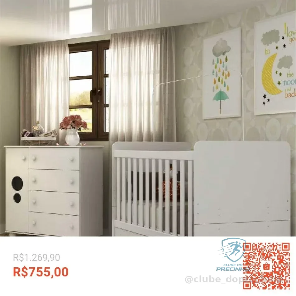 Quarto Infantil com Berço e Cômoda Pimpolho Multimóveis Branco